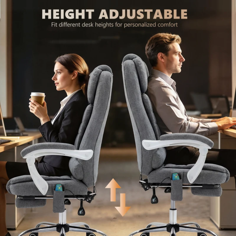 Vinsetto Heated 6 Points Vibration Massage Executive Office Chair Adjustable Swivel Ergonomic High Back Desk Chair Recliner with Footrest Grey(m-8)