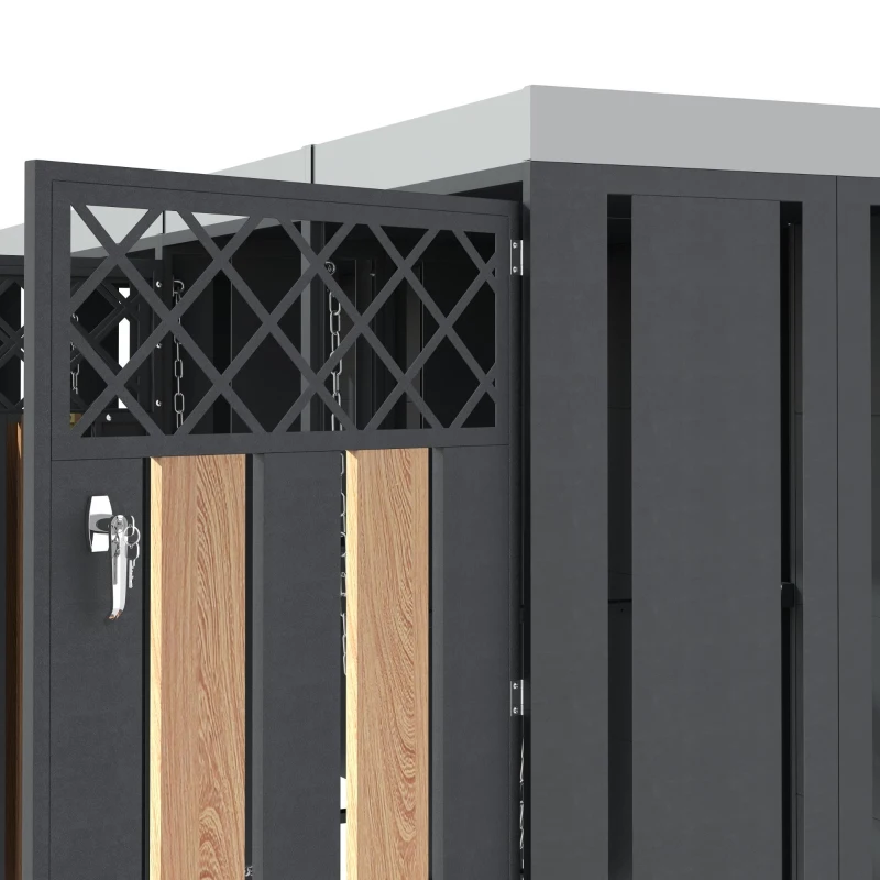 Abschließbare Mülltonnenbox, für 4 Standardtonnen mit integriertem Blumentrog, 264x80x124.5 cm, Grau+Naturfarbe