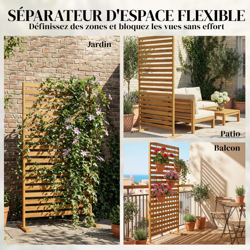 Outsunny Brise-vue Bois à Lamelles Claustra Paravent Extérieur Autoportant pour Jardin Terrasse 80x40x170cm Marron