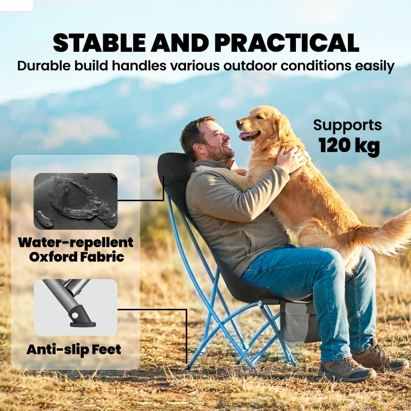 Outsunny Camping Chair for Adults Heavy Duty Folding Camp Chair with Side Pocket and Carry Bag Black