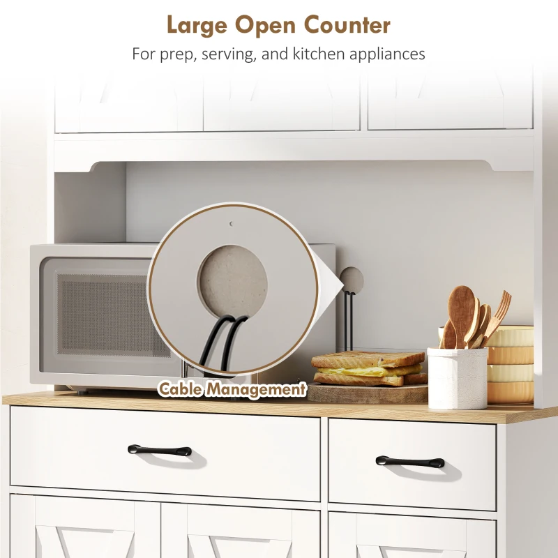 HOMCOM 175 cm Tall Kitchen Pantry Cabinet with Microwave Stand, Freestanding Pantry Cupboard, White