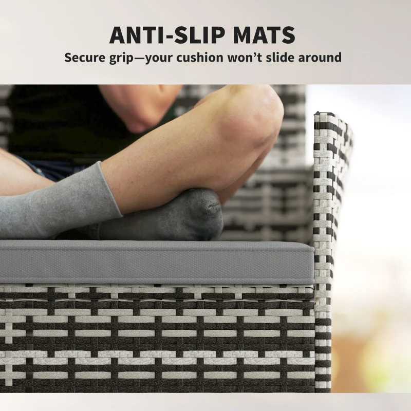 Outsunny 2-osobowa sofa rattanowa na taras z poduszką, antypoślizgowe maty, stalowa rama, jasnoszara