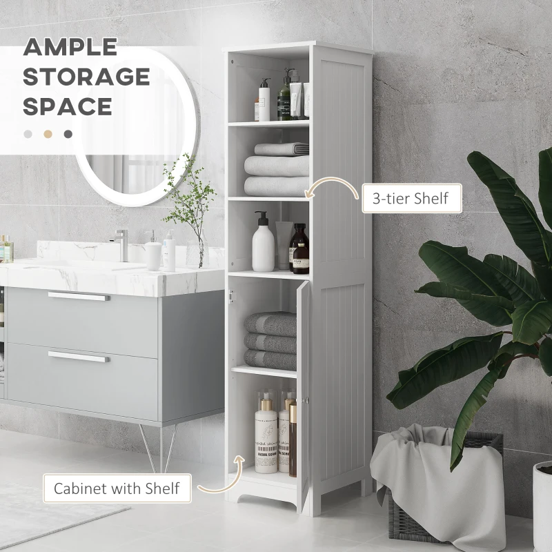 HOMCOM Slim Bathroom Storage Cabinet, Tall Bathroom Cabinet with 3 Open Shelves and Adjustable Shelf, White