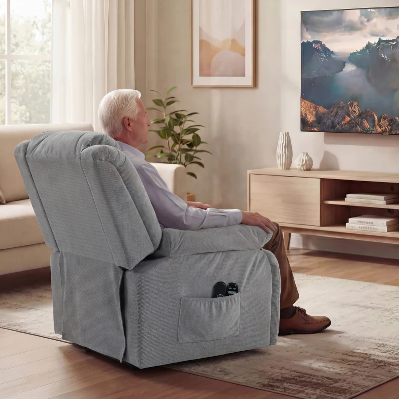 HOMCOM Recliner Armchair Lift Chair, Electric Recliner Chair with Vibration Massage and Heat, Wide Seat, USB Port, Light Grey