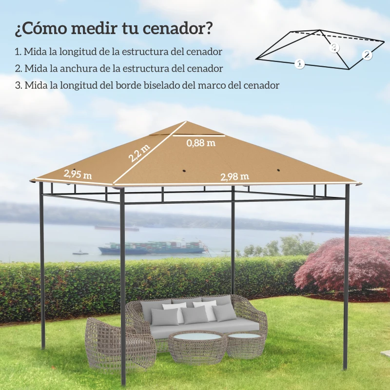 Outsunny Techo de Repuesto para Cenador, 3x3 m, Cubierta de Repuesto con 8 Orificios de Drenaje, Ventilación y Protección UV, SOLO Toldo de Recambio para Pabellón Gazebo, Beige