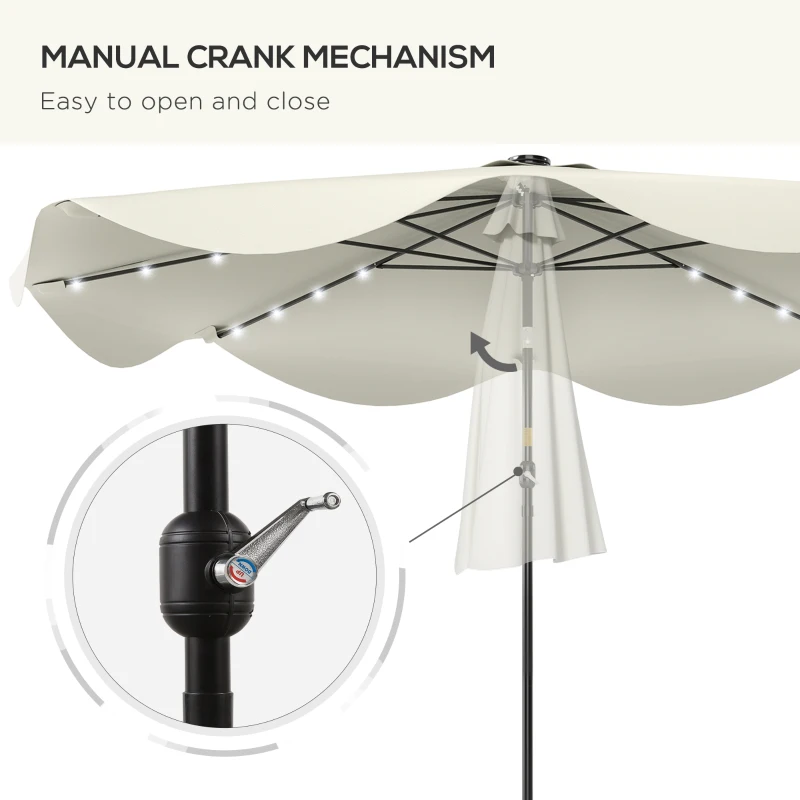 Outsunny Solar Patio Umbrella with LED and Tilt, Outdoor Market Table Umbrella Parasol with Crank, 3 x 3 (m), Cream White