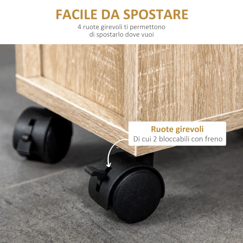 Kleankin Armadietto da Bagno a Colonna, Mobile Bagno con 4 Ruote, 1 Cassetto 1 Armadietto con Anta 2 Armadietti Aperti, Color Rovere, 18x30x68.5 cm