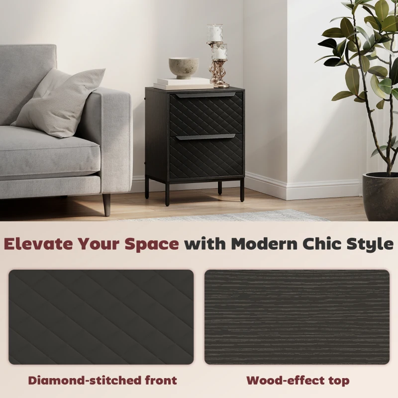 HOMCOM Chest of Drawers, Dresser with 2 Fabric Drawers and Aluminium Handles - Black