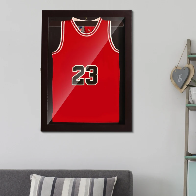 Frame box T-frame cadre pour maillot porte acrylique doublure interne feutre 60L x 7l x 80H cm marron