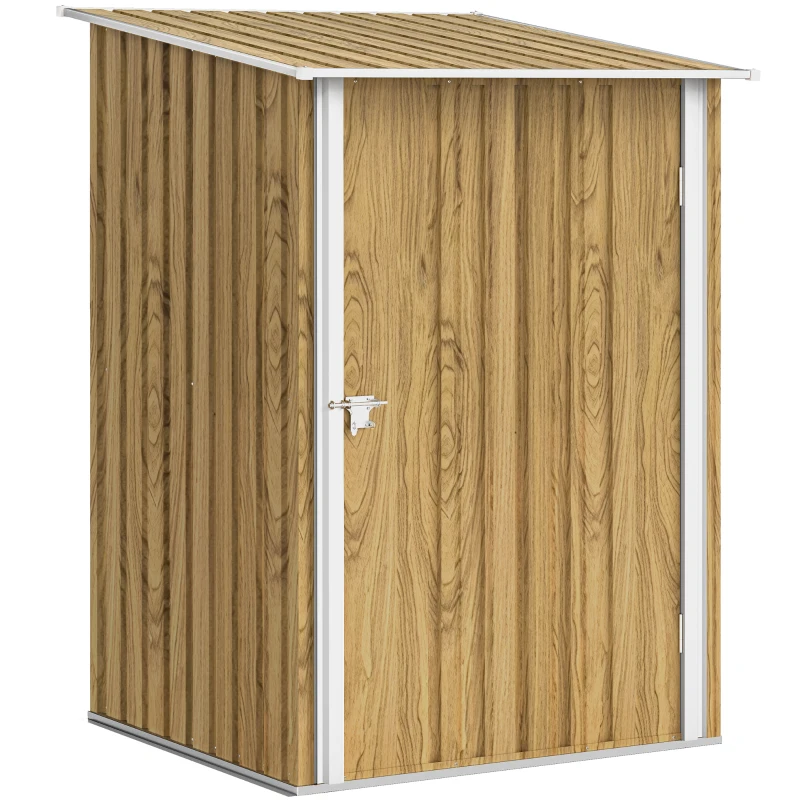 Outsunny Abrigo de Jardim Metálica 0,92 m² 100x103x160 cm com 1 Porta e Fecho para Armazenamento de Ferramentas Castanho Claro