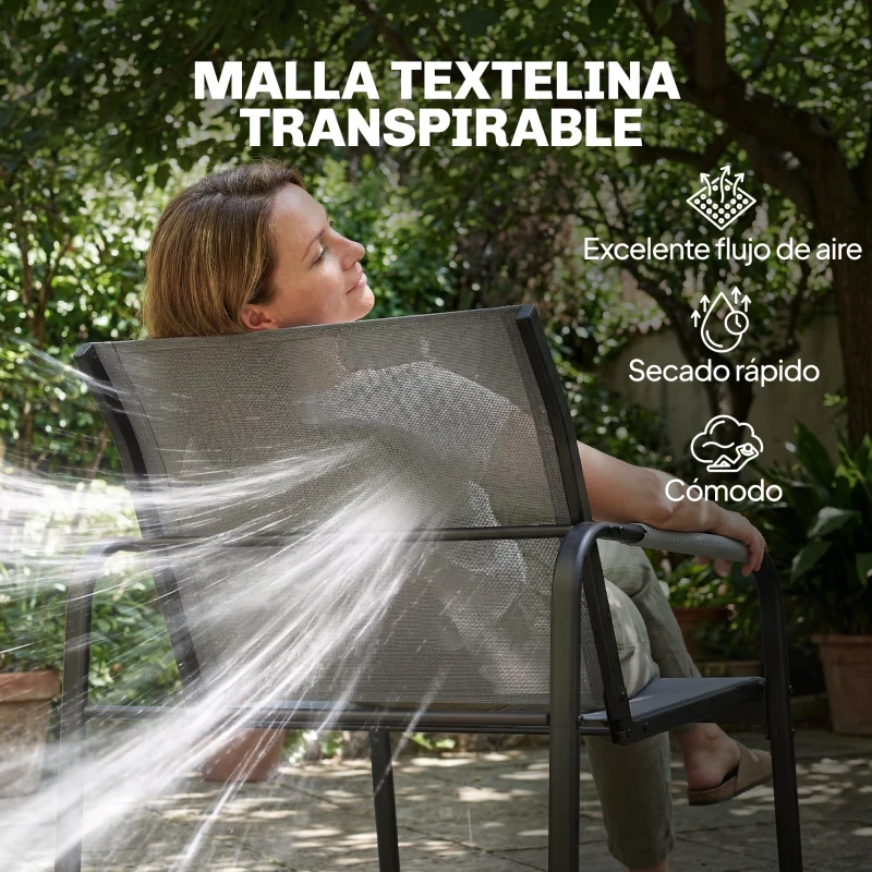 Outsunny Conjunto de Jardín Exterior con 1 Sofá de 2 Plazas 2 Sillones y Mesa de Vidrio Templado Textilene Transpirable Gris