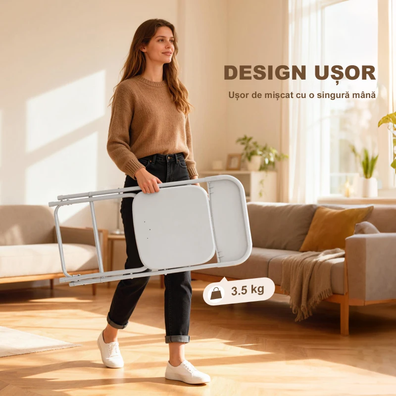 HOMCOM Set de 6 Scaune Pliabile din PP cu Orificii de Drenaj, Scaune Economice Portabile din Oțel, Scaun Pliabil pentru Interior, Casă, Birou, Bucătărie, Evenimente, 45x49x79,5 cm, Alb