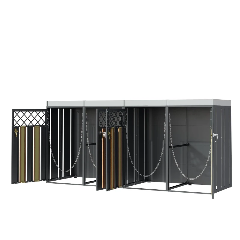 Abschließbare Mülltonnenbox, für 4 Standardtonnen mit integriertem Blumentrog, 264x80x124.5 cm, Grau+Naturfarbe