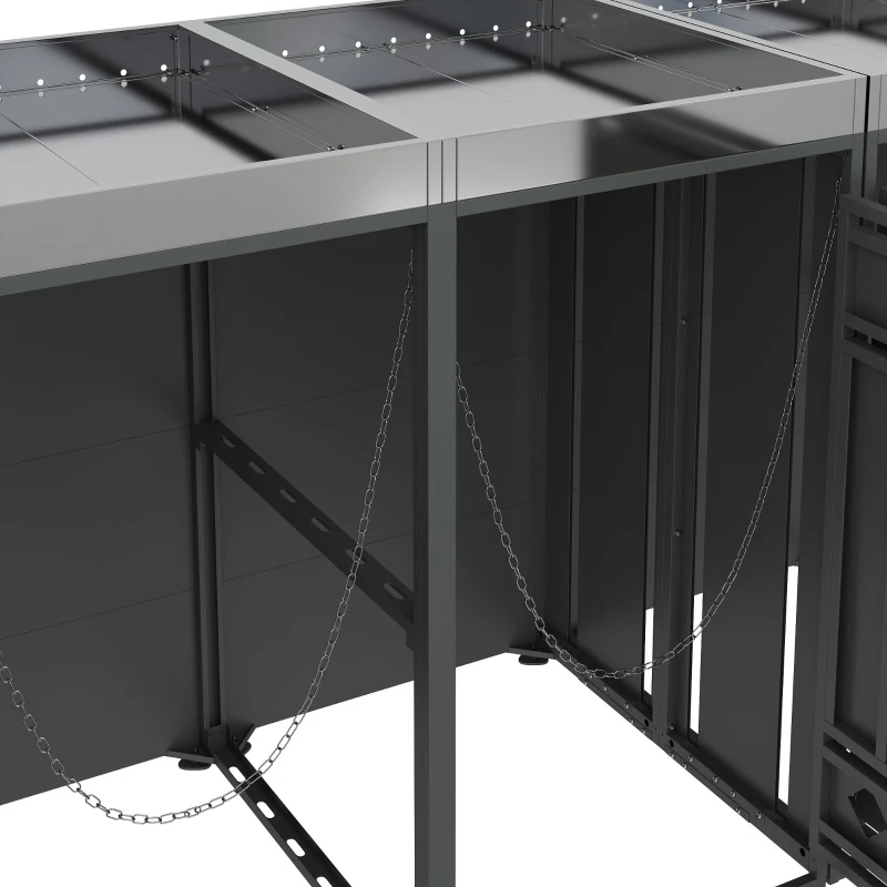 Mülltonnenschrank mit 4 Fächern, integriertem Pflanztrog und abschließbare Türen, 264x80x124.5 cm, Grau+Naturfarbe