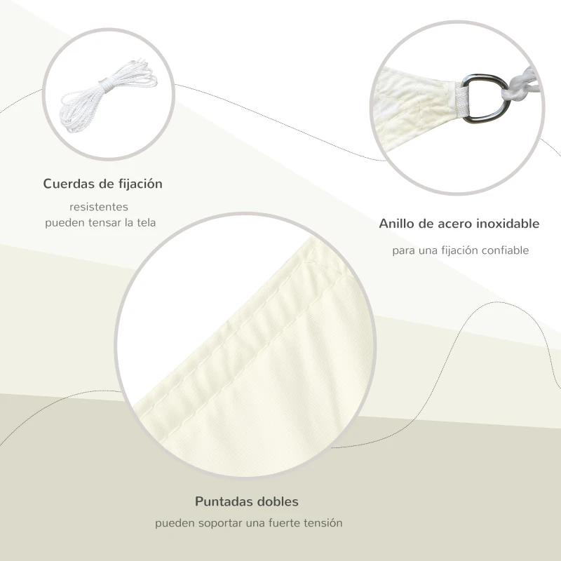 Outsunny Toldo Vela de Sombra Cuadrado 3x3 m Toldo de Terraza de Poliéster con Anillo de Acero Inoxidable y Cuerdas Crema