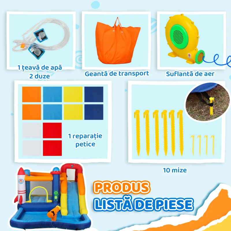 AIYAPLAY Castel Gonflabil Parc Acvatic 5-în-1, 360x250x195cm, Multicolor