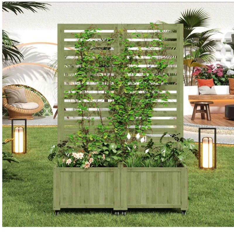 Pflanzkübel mit Spalier, 2 große Pflanzkästen und 2 Gartenspaliere als Kletterhilfe, 102,5 x 32 x 152,5 cm, Grün