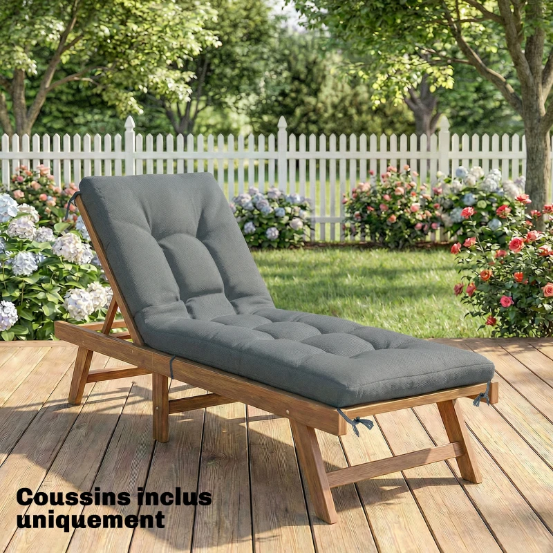 Outsunny Coussin Bain de Soleil Chaise Longue en Mousse à Mémoire avec Sangles, Protection UV50+, 198x65x13cm, Gris foncé