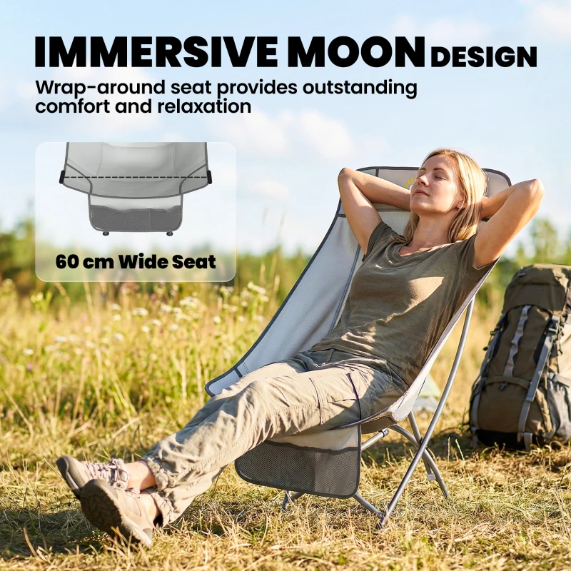 Outsunny Camping Chair for Adults Heavy Duty Folding Camp Chair with Side Pocket and Carry Bag Light Grey
