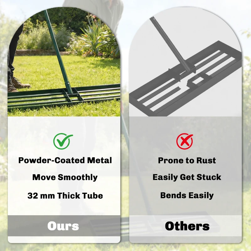 Outsunny Lawn Levelling Rake, 113 x 26 cm Lawn Leveller Lute with 169 cm Handle for Grass Soil Sand Yard Golf Course