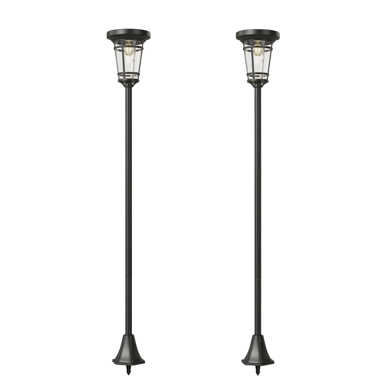 Outsunny Lanterne solaire Lot de 2 Lampadaire 180 cm Hauteur réglable avec 2 modes d'intensité Capteur crépusculaire, IP44