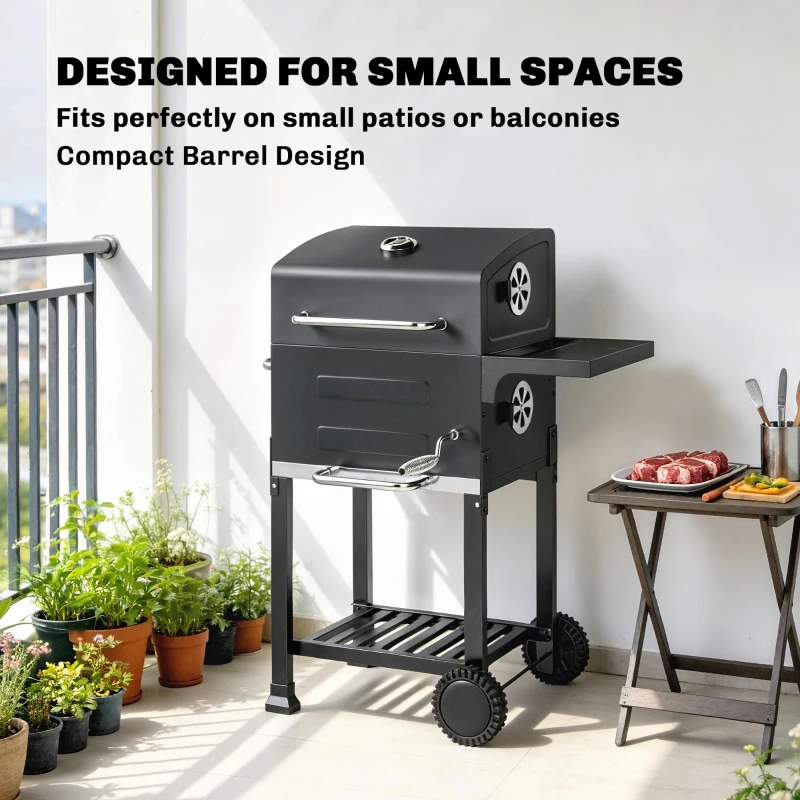 Outsunny Grill węglowy kompaktowy wózek z pokrywą, termometrem, rusztem, tacą na popiół i otworami wentylacyjnymi