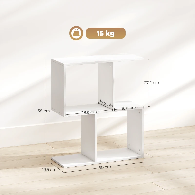 HOMCOM Side Table, Narrow End Table with Storage Shelves, S-Shaped, 3-Tier, 50W x 19.5D x 58H cm, White