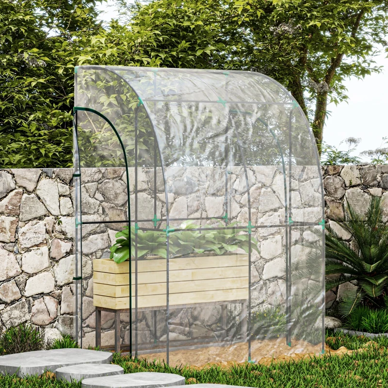 Outsunny Seră de Grădină adosată seră adosată 2 uși rulante cu fermoar oțel PVC transparent
