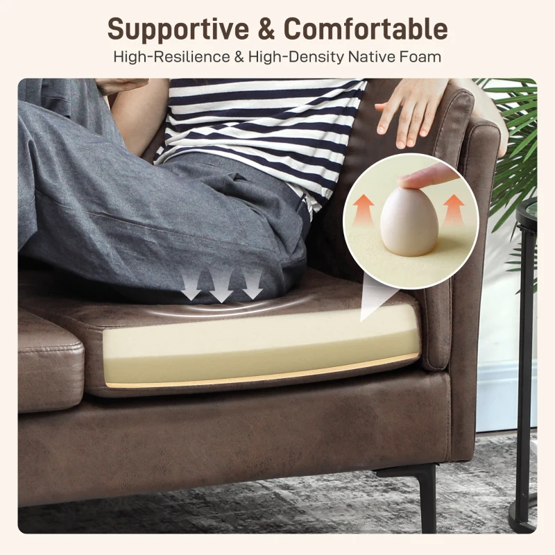 HOMCOM Canapea 2 Locuri în Piele Respirabilă cu Umplutură Groasă și Picioare în Metal, 137x72x88 cm, Maro Închis