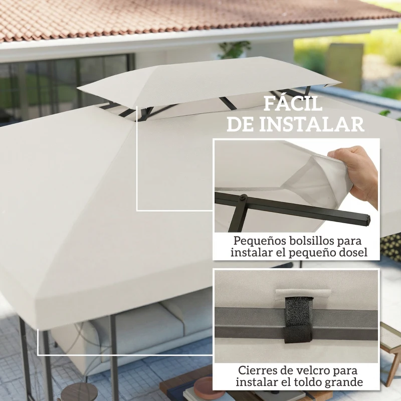 Outsunny Toldo de Recambio 4x3 m con Techo Doble Orificios de Drenaje y Protección UV Solo Toldo NO Incluye Marco Crema