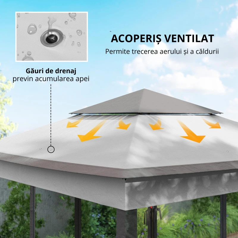 Outsunny pavilion pliabil cu pereți laterali, gri, 3,25 x 3,25 x 2,7 m