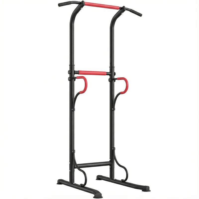 HOMCOM Station de musculation multifonctions barre de traction chaise romaine hauteur réglable acier noir rouge(m-12)