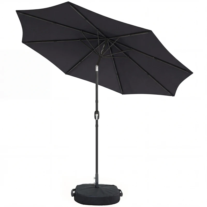 Outsunny 2.7 m Garden Parasol Umbrella with Cross Base and Sandbag, Retractable Ribs, Outdoor Table Market Umbrella, Black