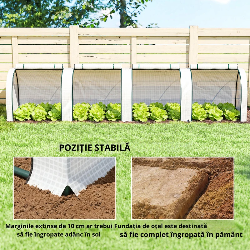 Outsunny Seră, seră din folie rezistentă la iarnă cu ușă cu fermoar rulabilă 395 x 100 x 80 cm Alb