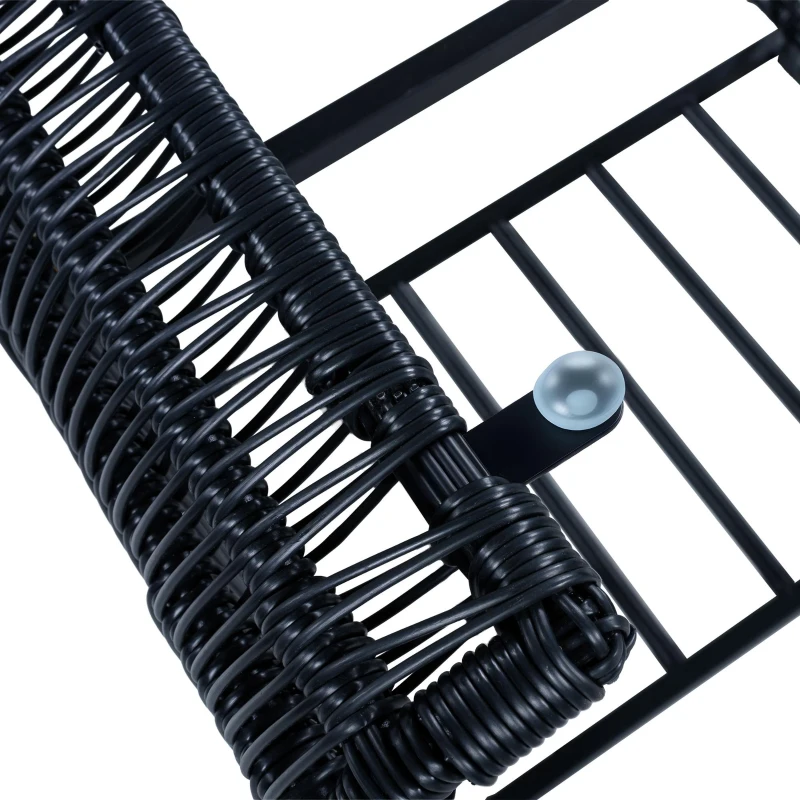 5-teiliges Outdoor Gartenmöbel-Set, Balkon-Loungeset mit 2 Stühlen, 2 Hockern und Glastisch, Schwarz+Grau