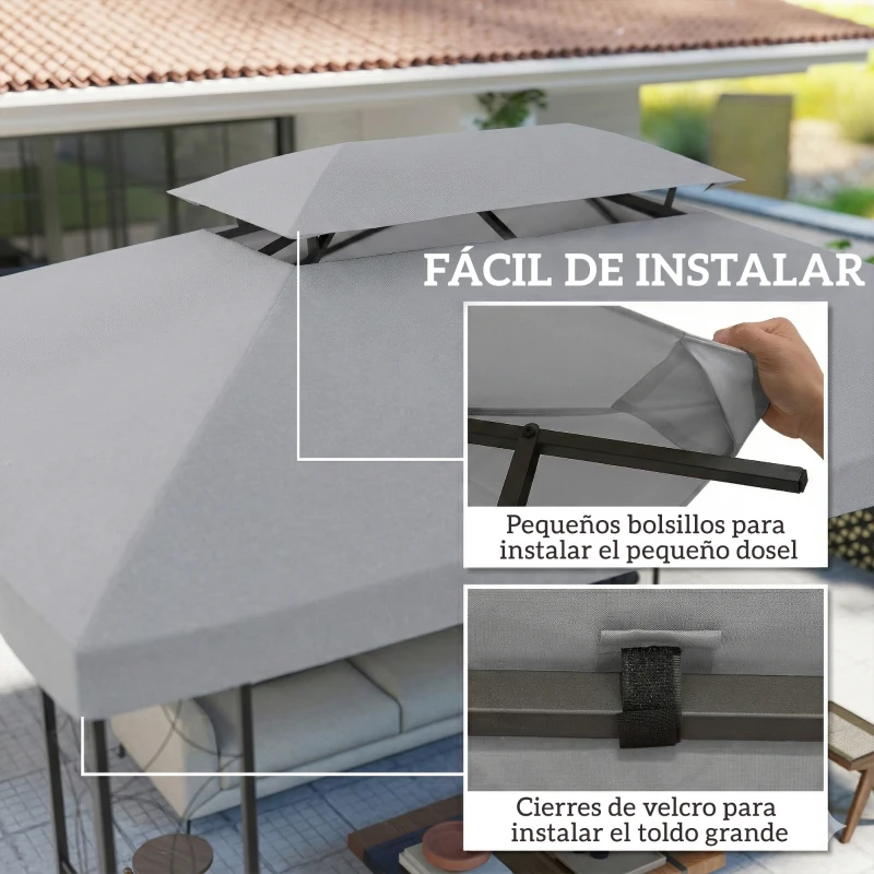 Outsunny Toldo de Recambio 4x3 m con Techo Doble Orificios de Drenaje y Protección UV Solo Toldo NO Incluye Marco Gris Claro