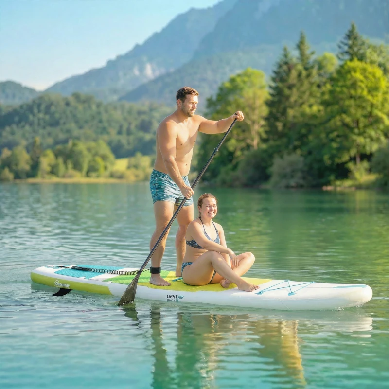 Outsunny Prancha de Paddle Surf Insuflável 320 cm com Superfície Antiderrapante Remo de Alumínio Ajustável Quilha Bomba e Mochila