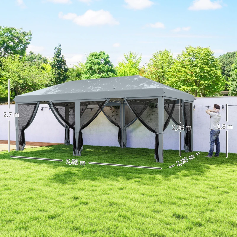 Outsunny Carpa Plegable Pop-Up Gazebo 6x3 m con 6 Paredes Laterales de Malla Anti-UV y Bolsa de Transporte Gris