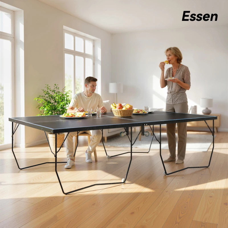 SPORTNOW Tischtennisplatte, klappbar, 8 Räder, pulverbeschichteter Stahlrahmen, MDF, 274 x 152,5 x 76 cm, Schwarz