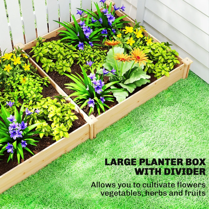 Outsunny Raised Garden Bed, Wooden Planter Box with Divider and Open Bottom for Flowers, Herbs, Vegetables, DIY Painting
