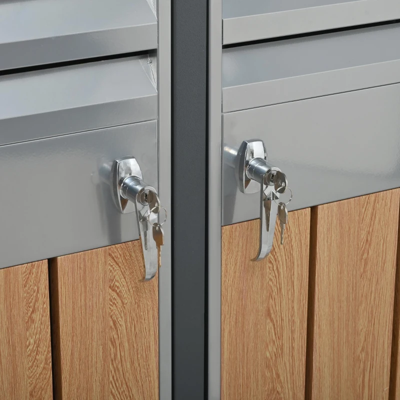 Mülltonnenbox mit hydraulischem Klappdeckel, zweiteiliges Design für 2 Mülltonnen, 132x80x118,5 cm, Grau+Naturfarbe