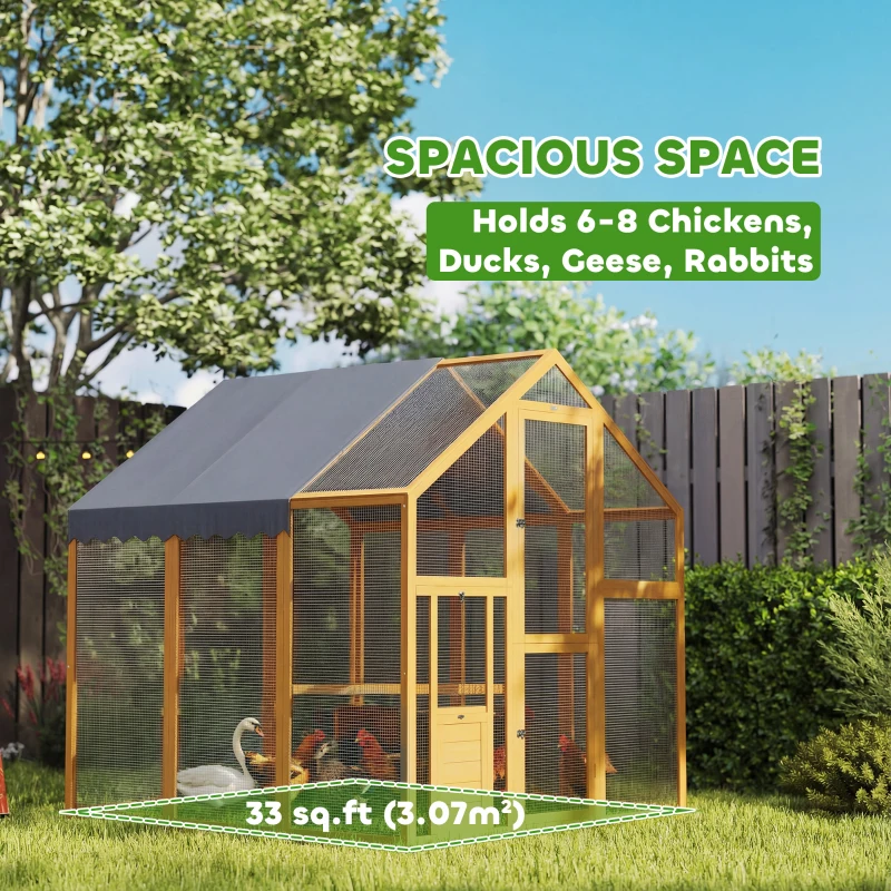 PawHut Kurnik 3,07 m² Wybieg drewniany z wodoodporną osłoną, zamkiem bezpieczeństwa, dla 6-8 kur 1,7 x 1,8 x 1,8 m
