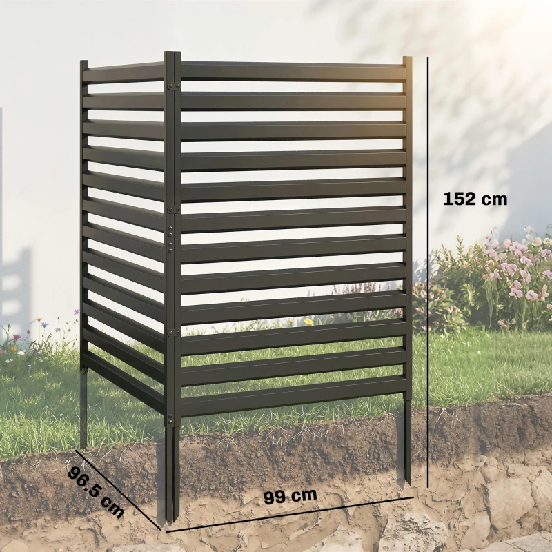 Outsunny Recinzione da Giardino 2 Pannelli 91x152 cm, Recinzione in Metallo Frangivista con Pali e Cappucci Protettivi Antiruggine, Nero