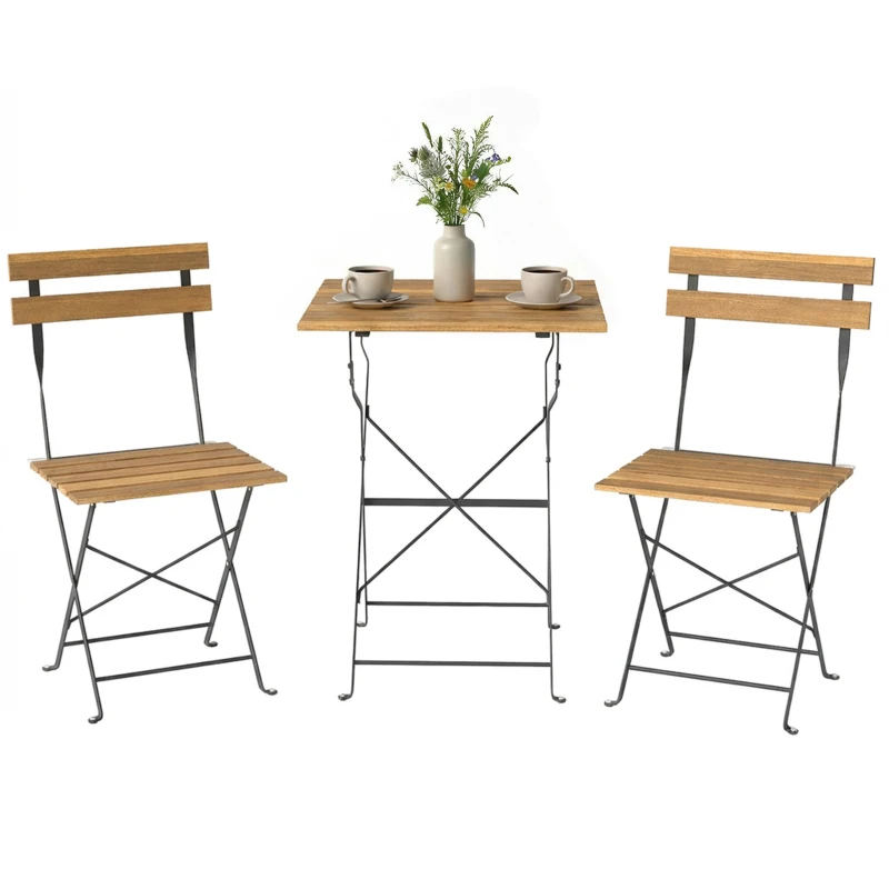 Outsunny Set bistrot 3 pezzi con tavolo quadrato e 2 sedie in legno, 55x55x71 cm, Legno Naturale