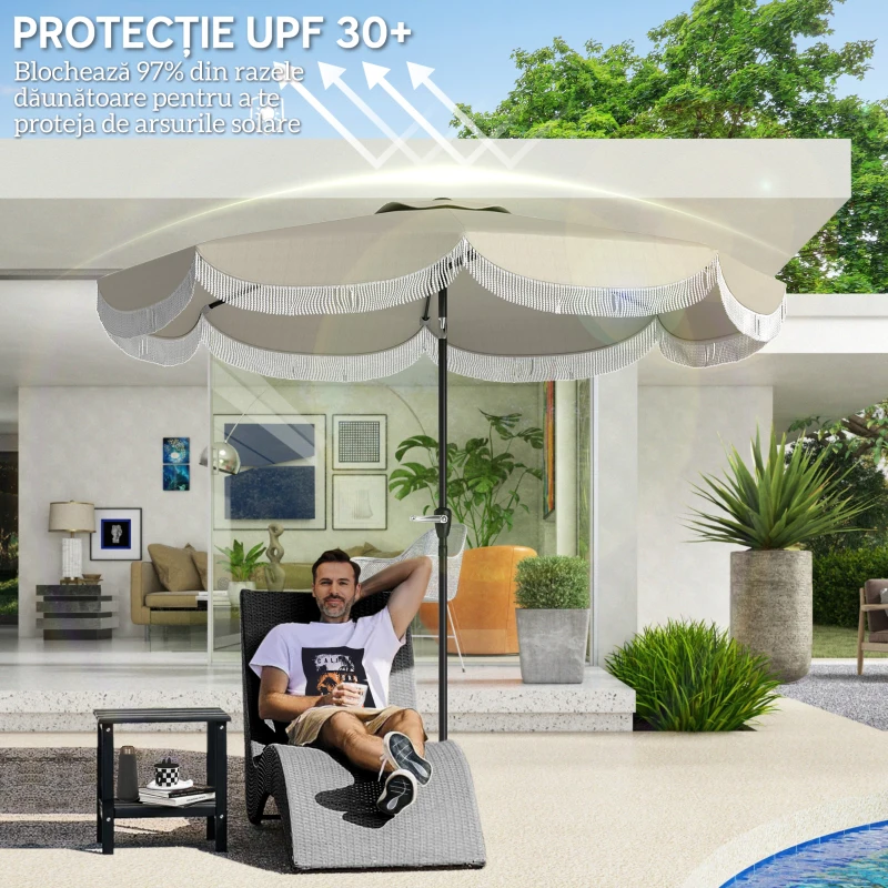 Outsunny Umbrelă de Grădină Inclinabilă 2.7x2.7 m cu Manivelă, Umbrelă Rotundă de Exterior cu 8 Spițe, din Metal și Poliester, pentru Curte sau Balcon, UV 30+, Gri Deschis
