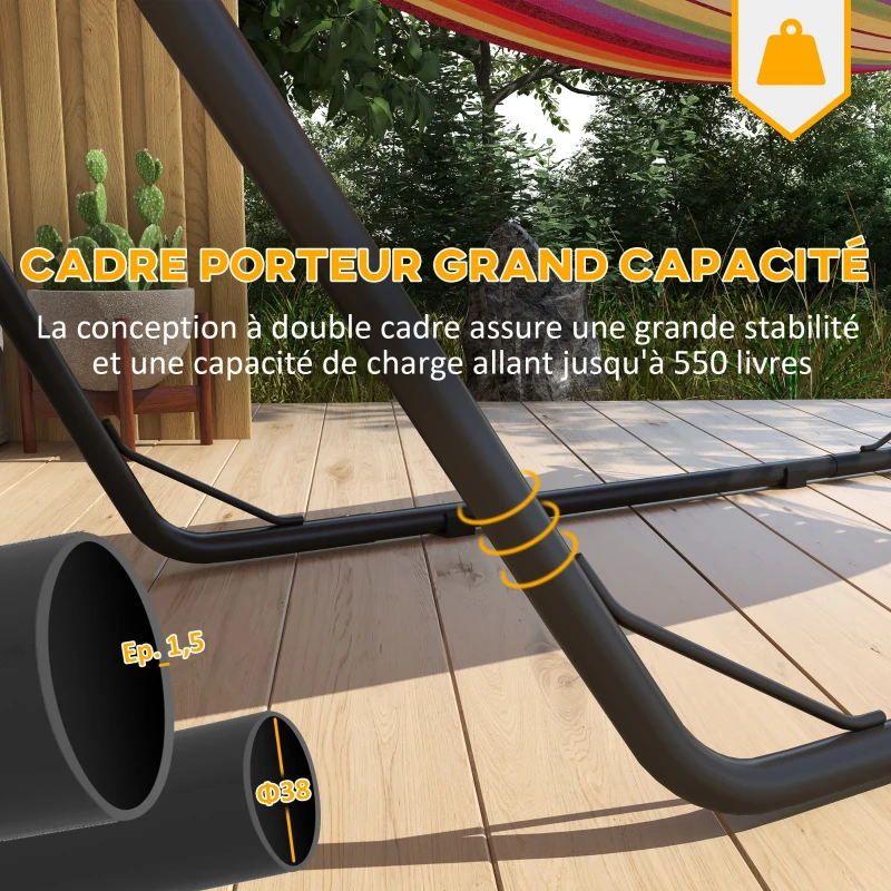 Outsunny Support de Hamac pour 2 Personnes, Cadre de Hamac en Métal Portable et Réglable, pour Hamacs de 2,75 à 4,3m, Noir