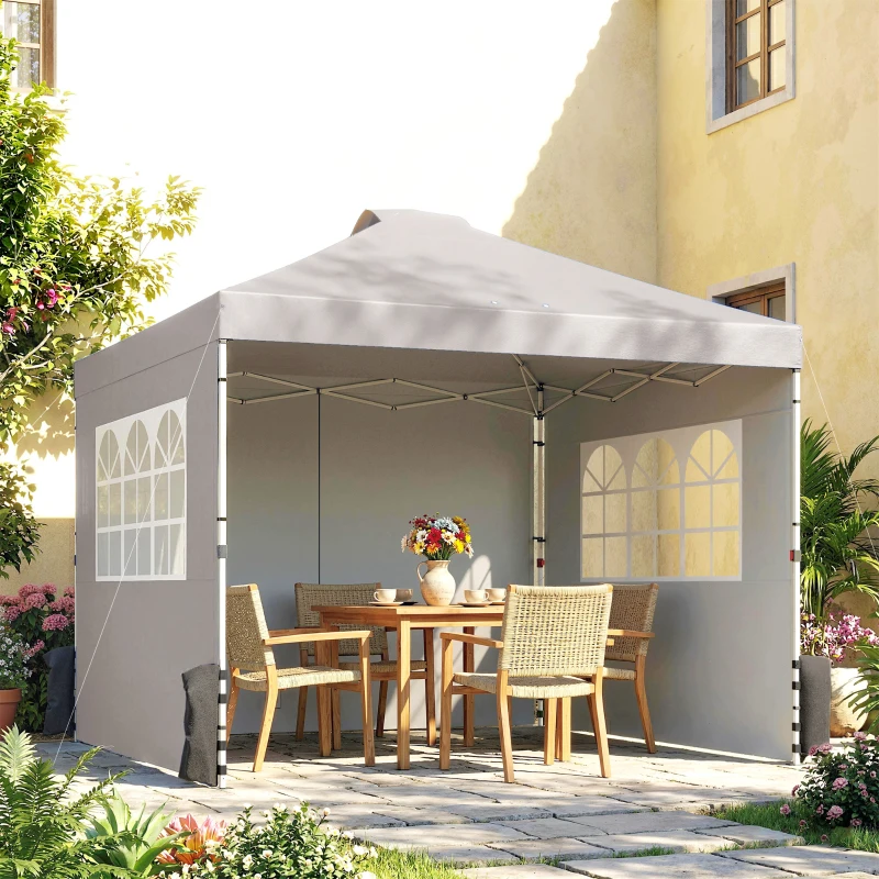 Outsunny Pop Up Gazebo Waterproof Height Adjustable Canopy with 3 Sidewalls Wheeled Bag for Parties 3 x 3 m Grey