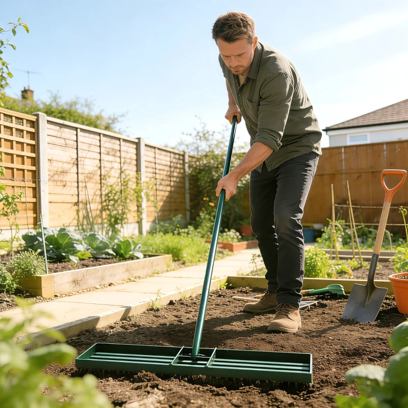Outsunny Lawn Levelling Rake, 76 x 26 cm Lawn Leveller Lute with 169 cm Handle for Grass Soil Sand Yard Golf Course