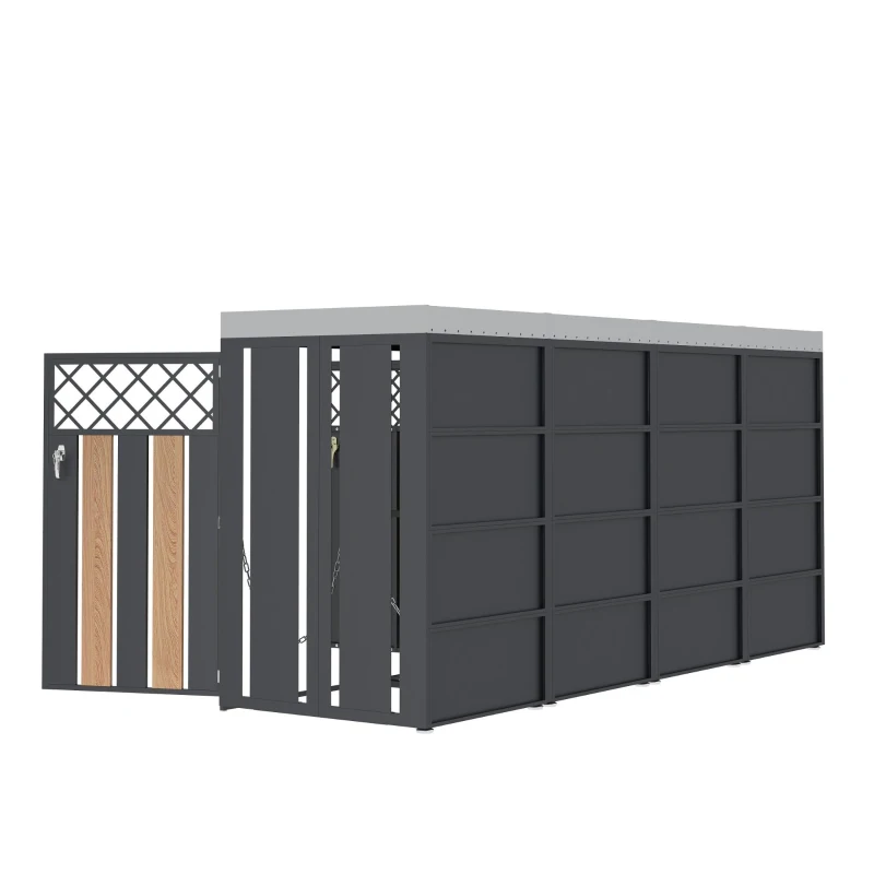 Abschließbare Mülltonnenbox, für 4 Standardtonnen mit integriertem Blumentrog, 264x80x124.5 cm, Grau+Naturfarbe