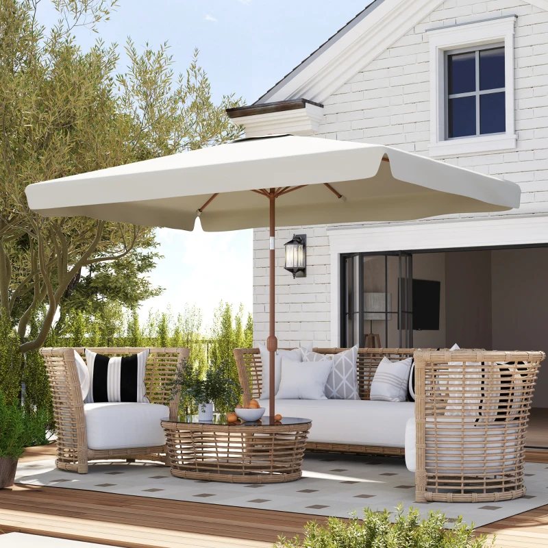 Outsunny Umbrelă dreptunghiulară de grădină 2x3 m cu manivelă, din metal și poliester, crem